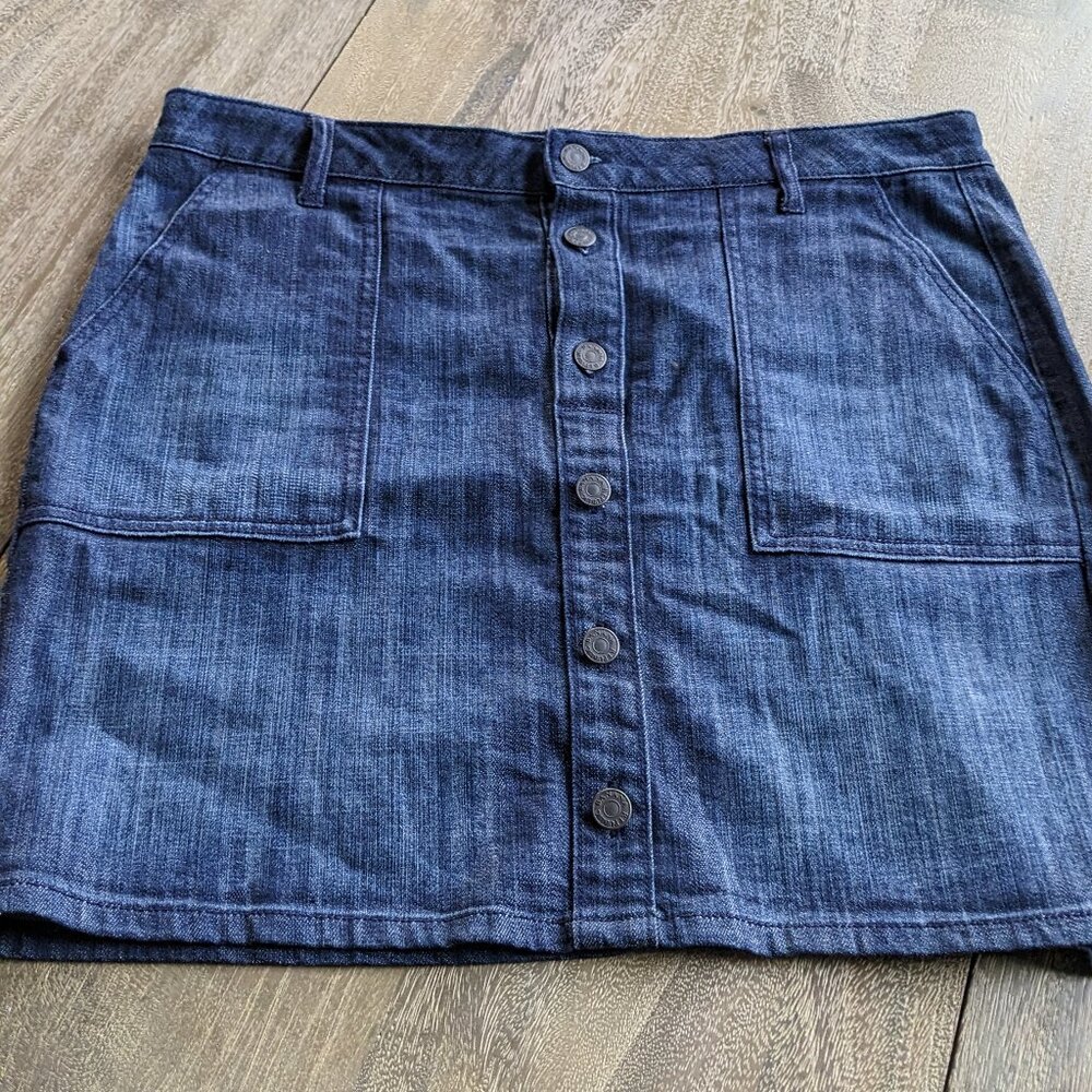 Banana Republic 17" Dark Wash Denim Blue Jean Button Up Mini Skirt, Size 14, W32